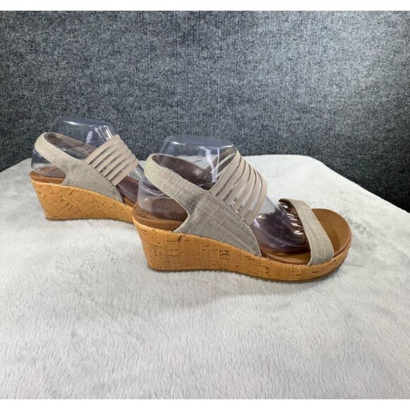 SKECHERS Luxe Foam Gray Cork Wedge Heel Sandals Womens Size 10 - Picture 1 of 16